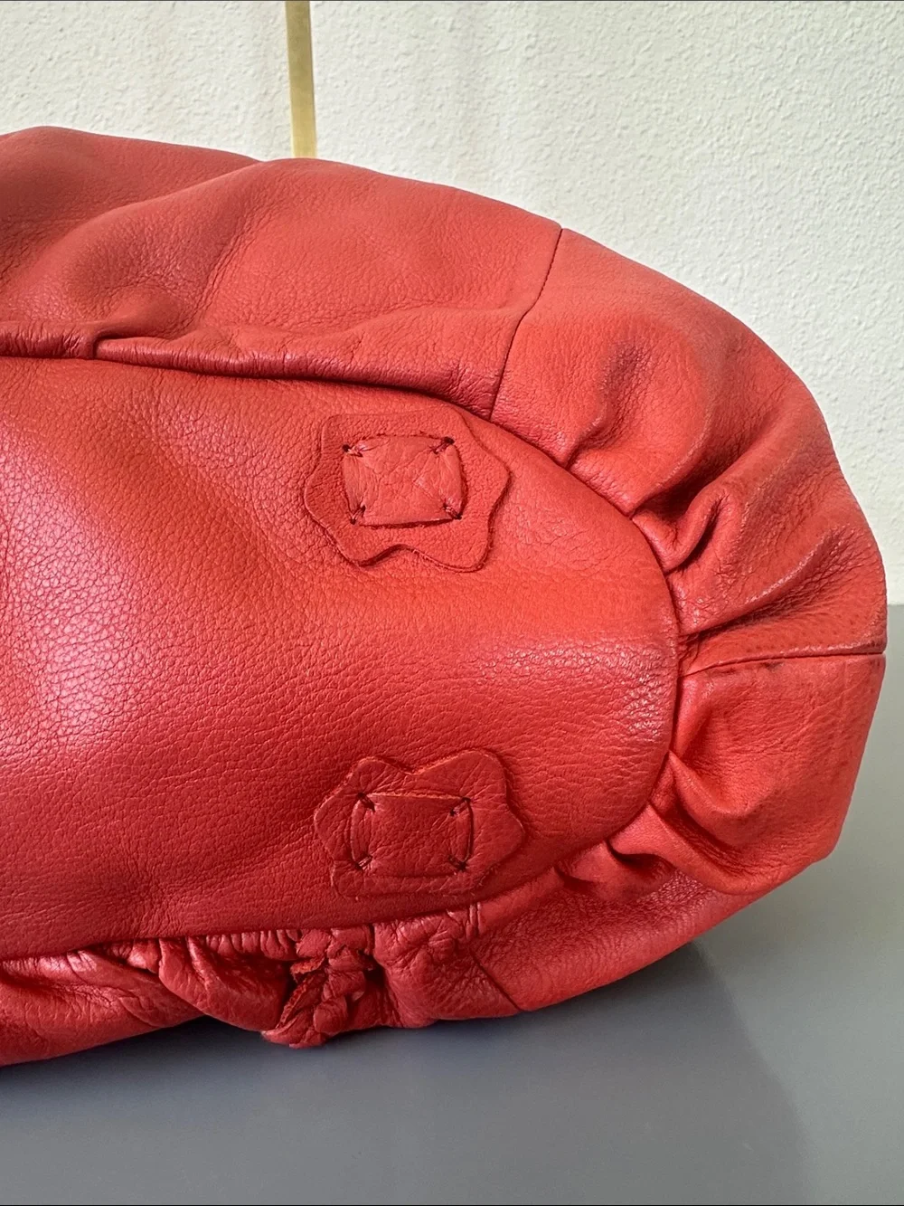 Fiore by Isabella Fiore, Deep coral/orange, 100% Leather Drawstring Tote w/ GHW